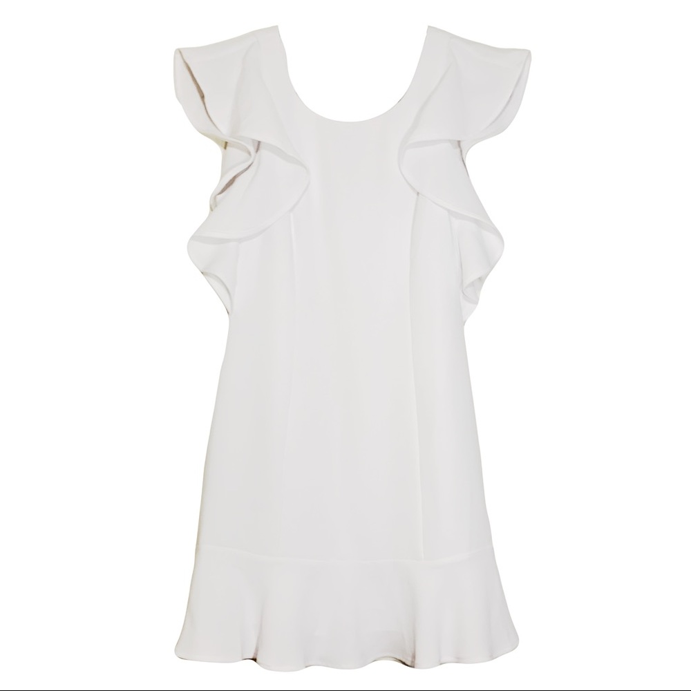 ⚡️SOLD⚡️🌟HP🌟 BCBG White Ruffle Deep V-Back Dress - Picture 6 of 9